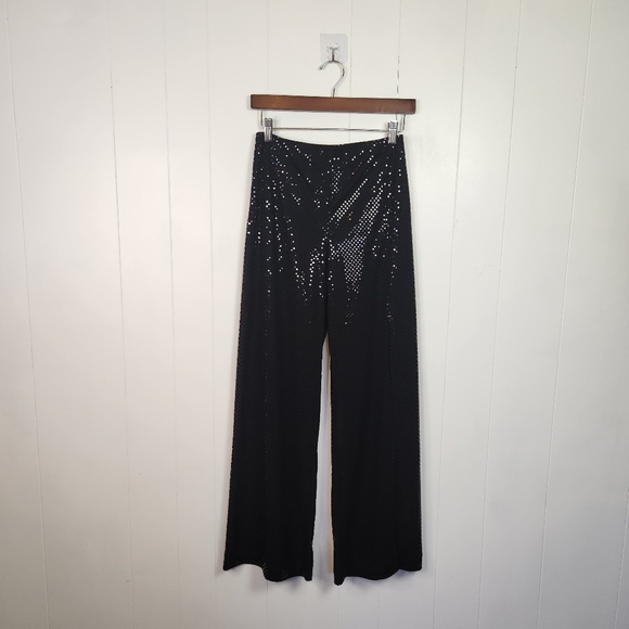 Vintage Joseph Ribkoff 1990s Black Glitter Wide Leg Flare High Rise Pants size 6 - Picture 11 of 11